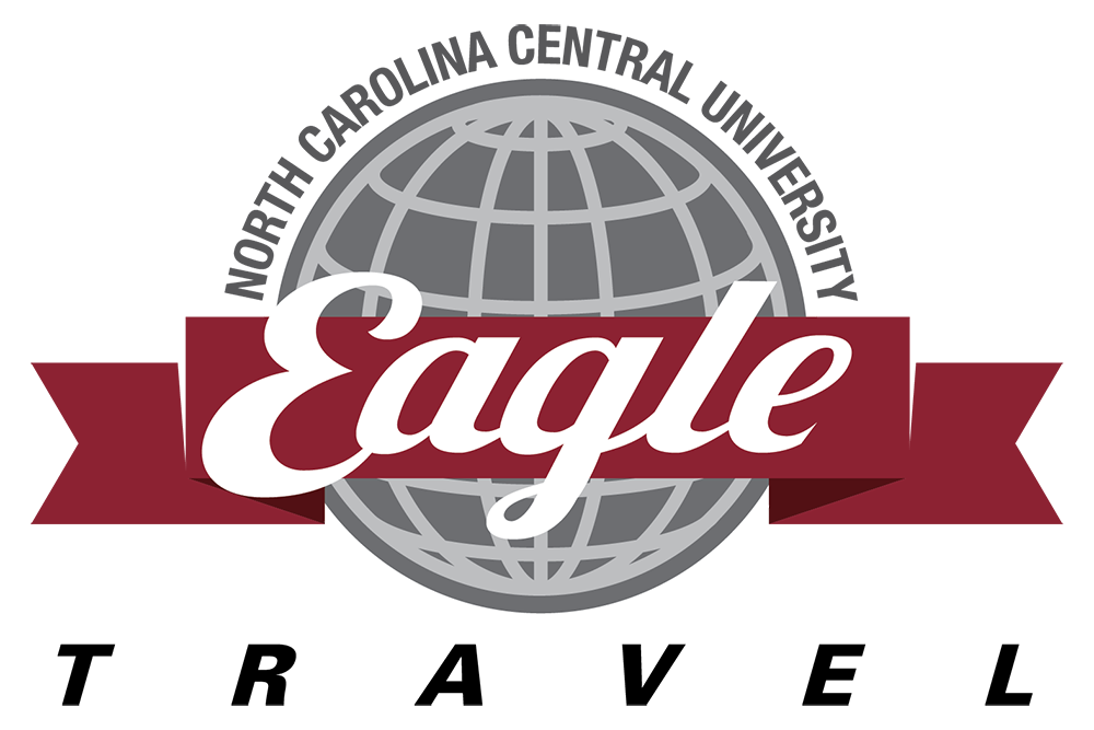 North Carolina Central University Eagle Travel with world logo in background.