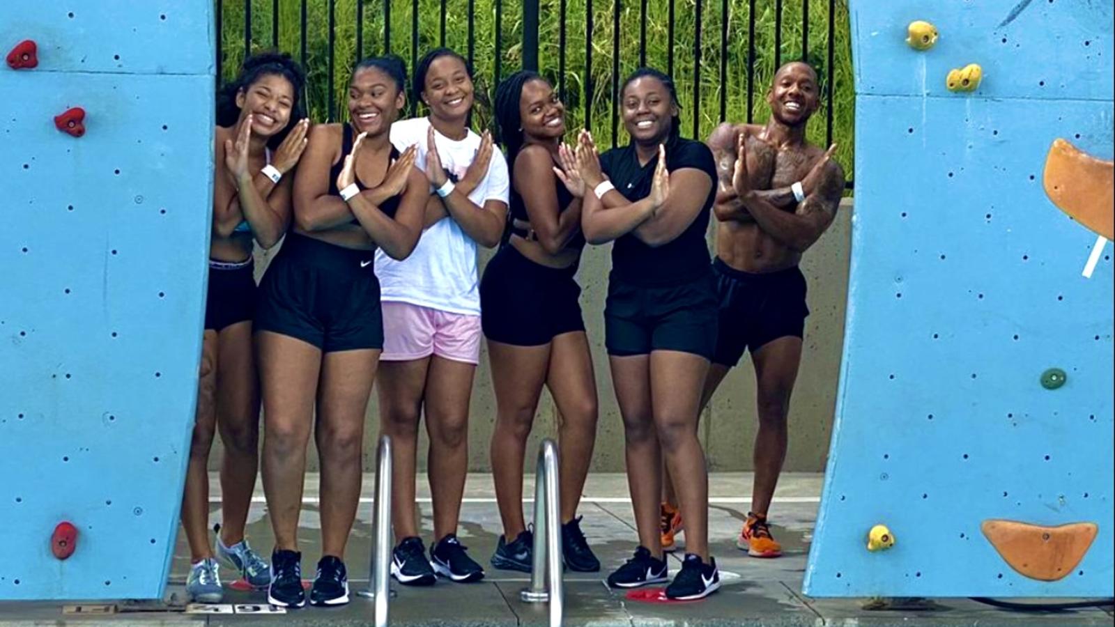 Students at the pool