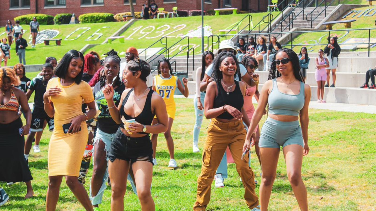 students on  the lawn