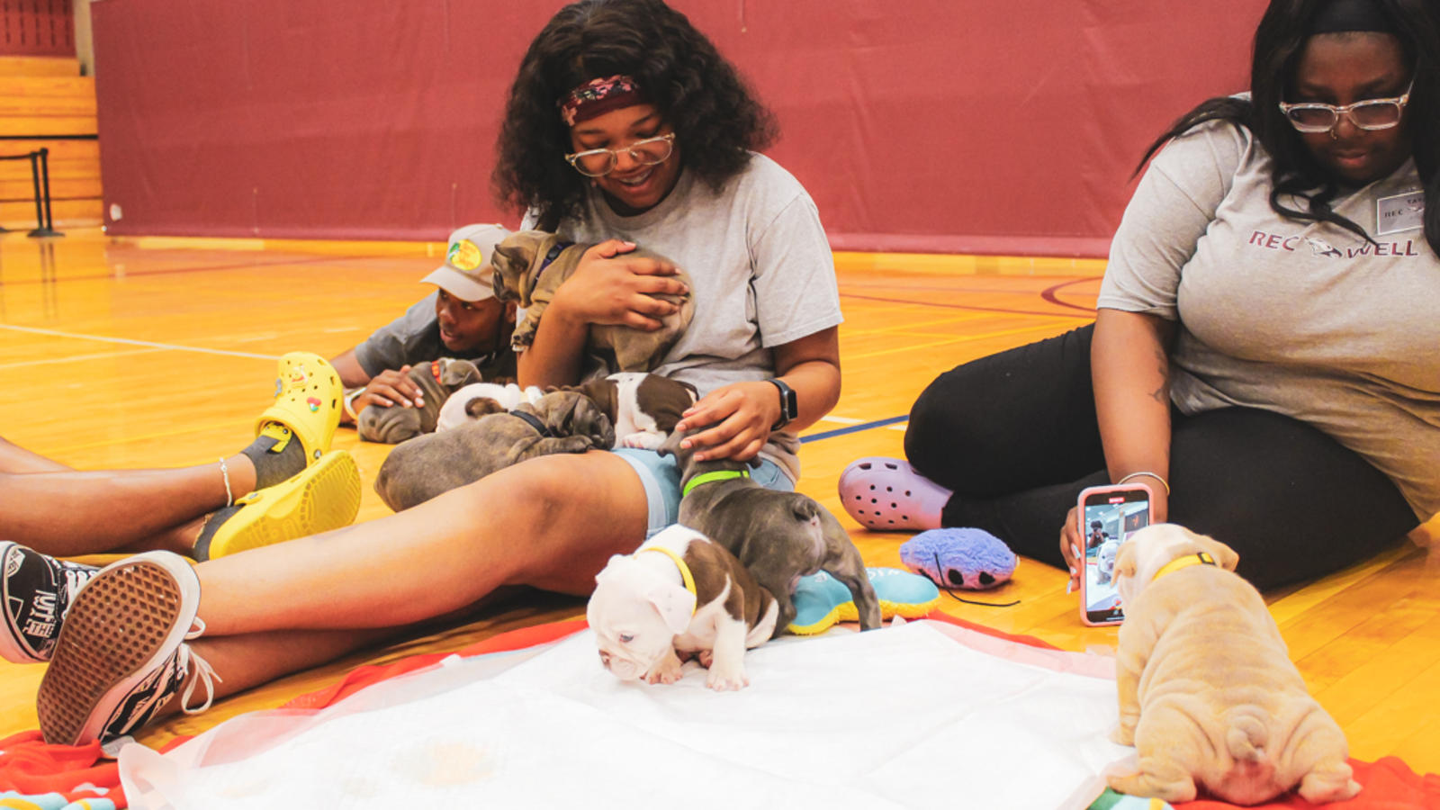 Students with puppies