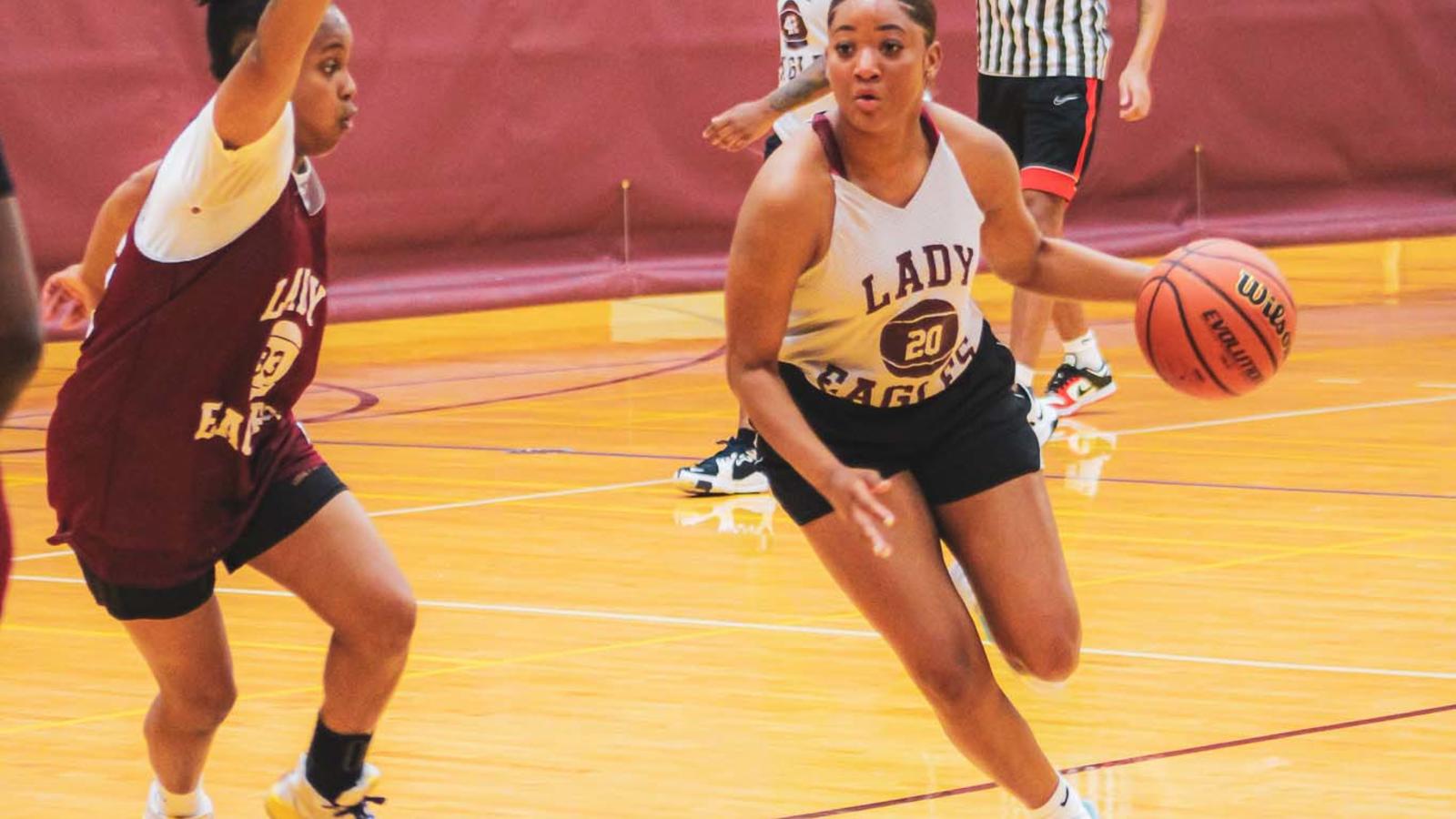 Students playing basketball