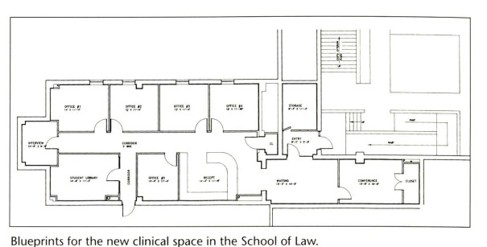 Image of blueprints for clinical space in the school of law