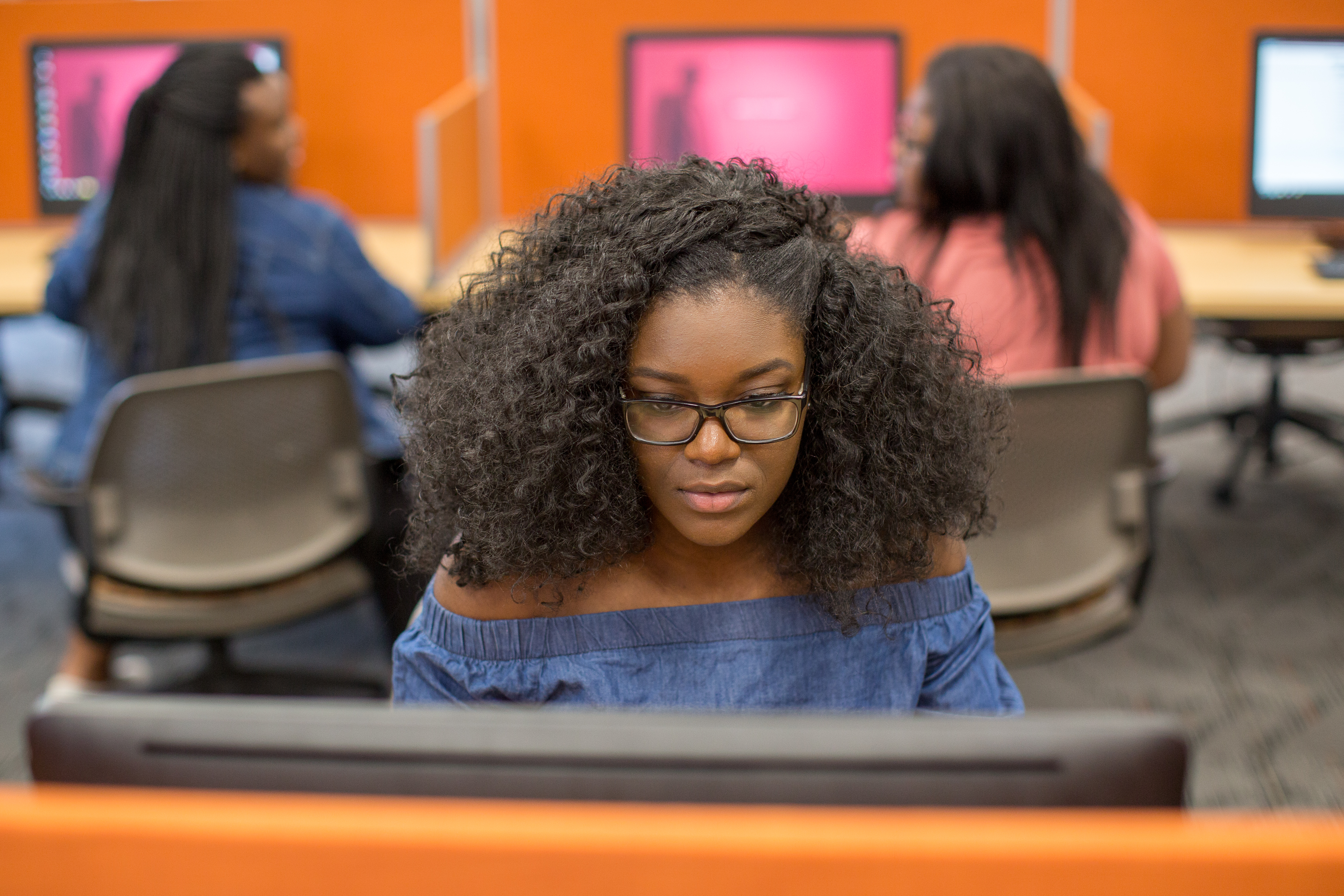 Student using laptop.