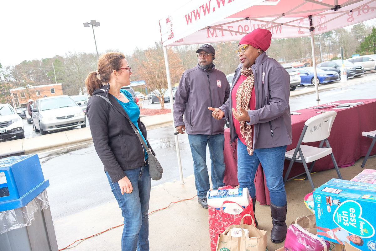 Volunteers talking