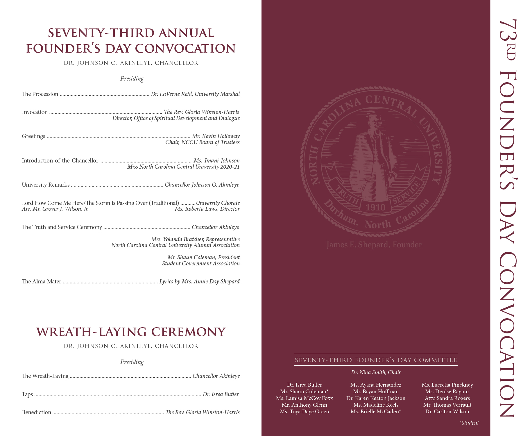 73rd Founder's Day Convocation Program