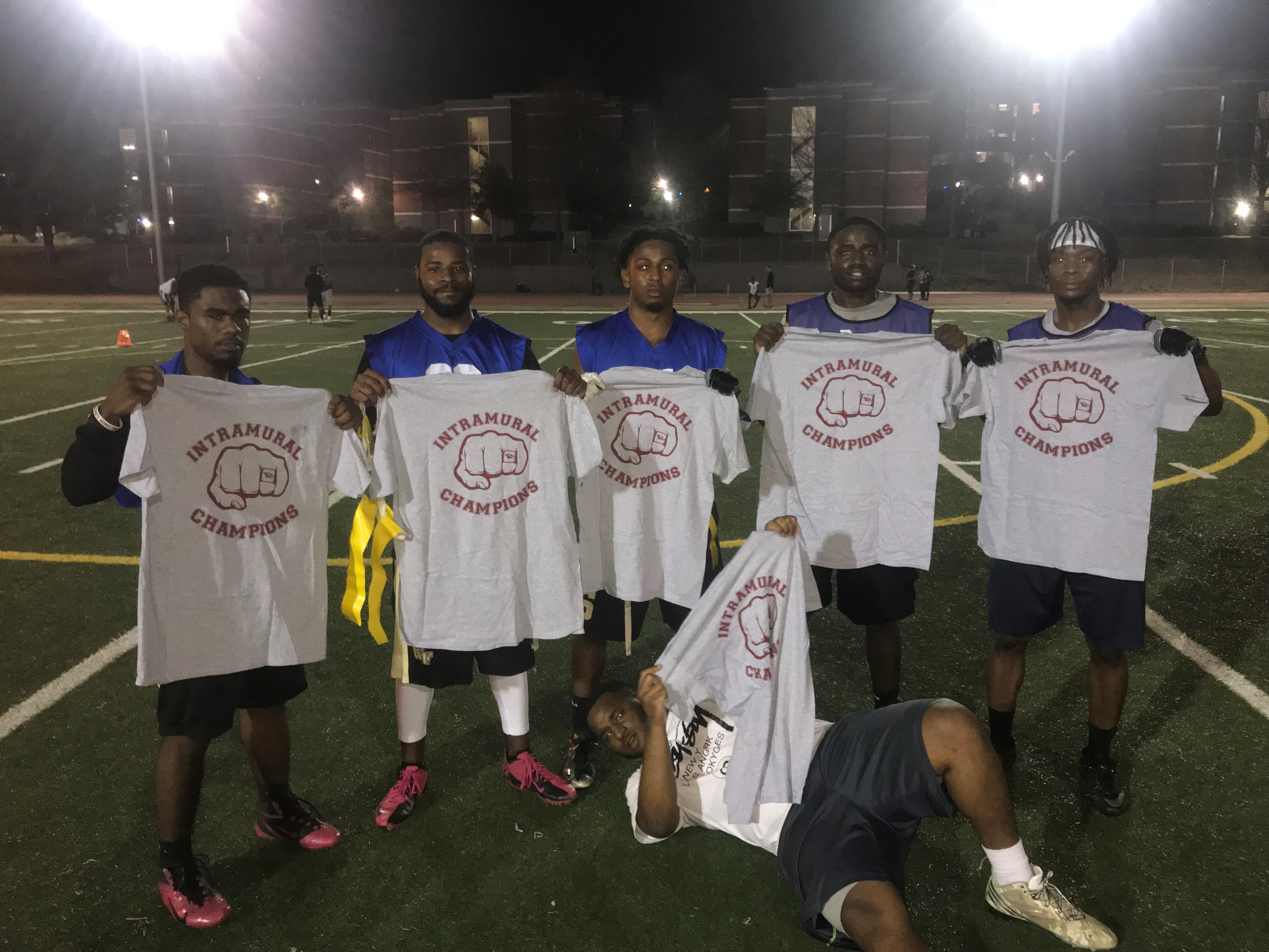 Students wearing Intramural Text tshirts