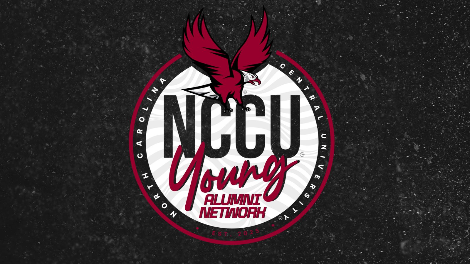 NCCU Young Alumni Network logo featuring maroon eagle and circular North Carolina Central University seal.