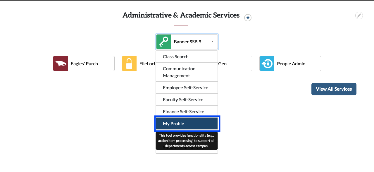 My Profile option under the Banner 9 drop-down