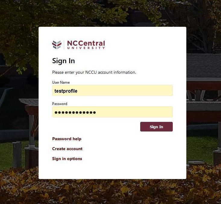 Screenshot for iDP login screen for NCCU