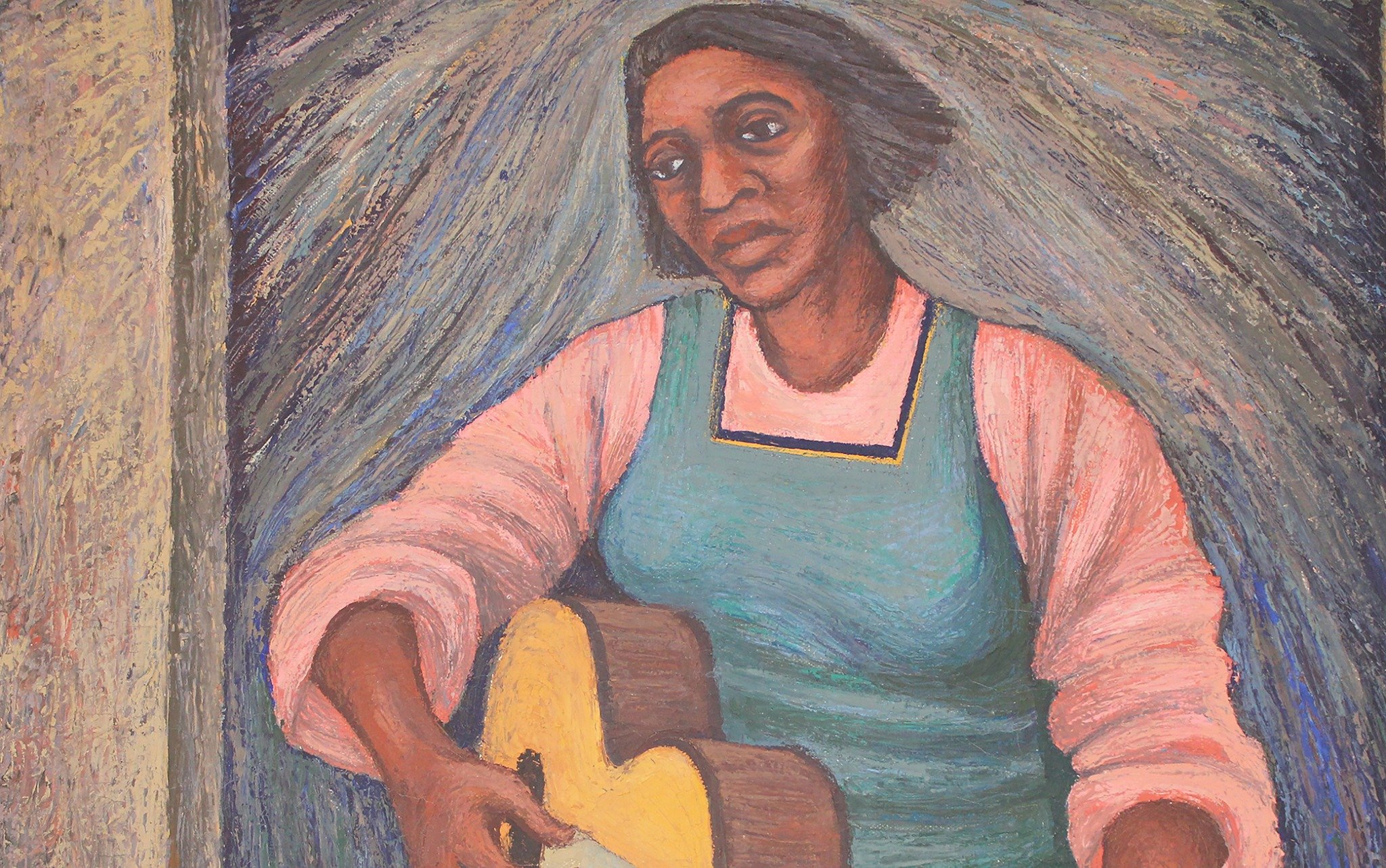 Woman playing a guitar painting.