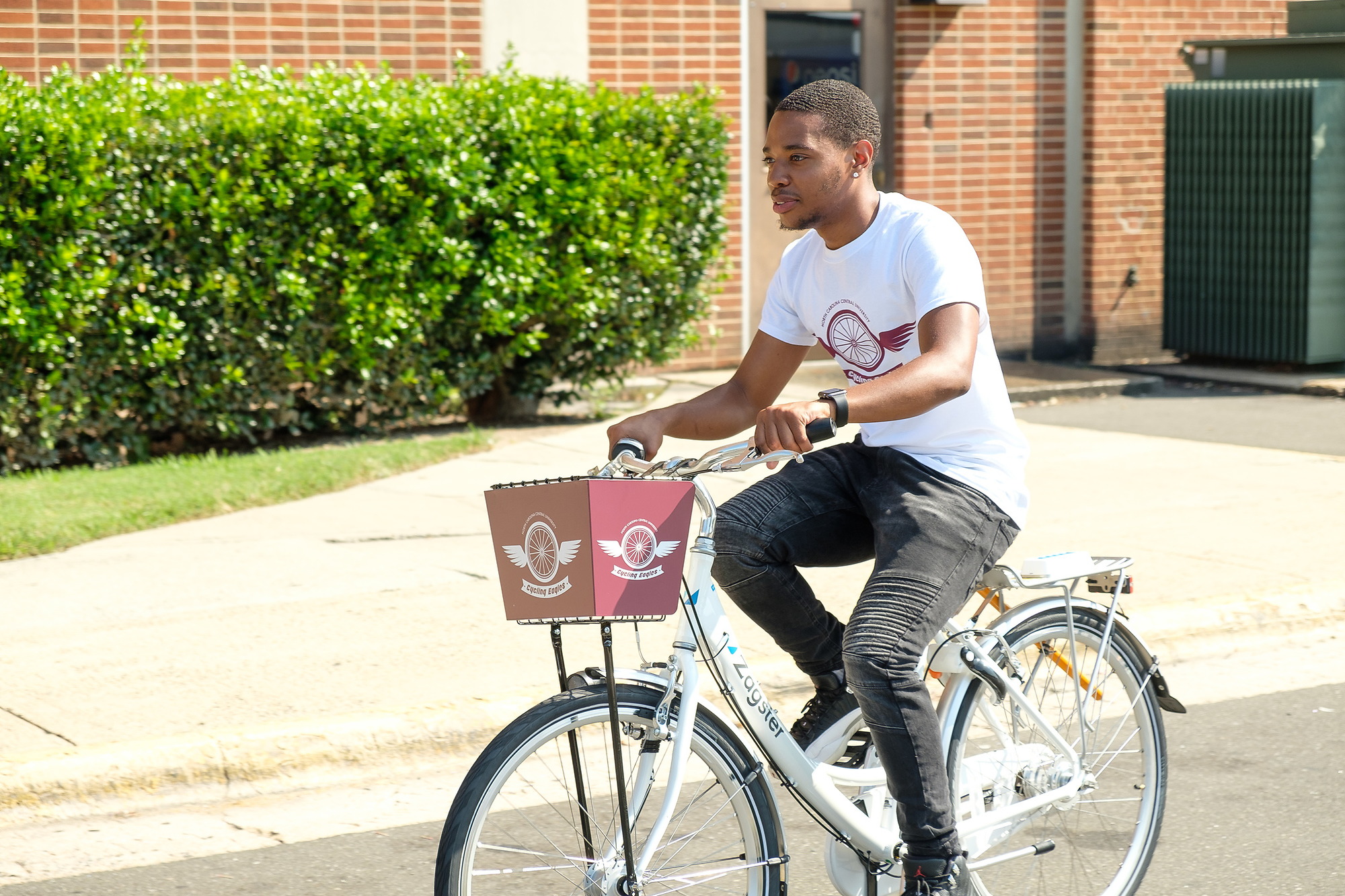 Student is biking