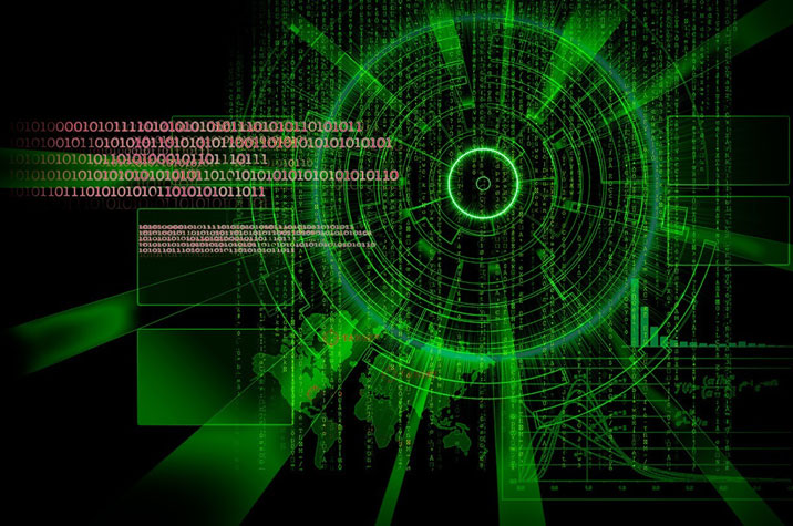 Binary code on top of green and black circle. NC Central University, Information Technology Security logo