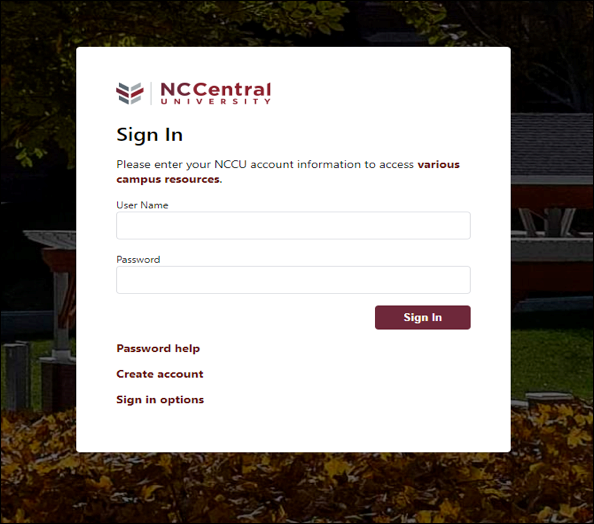 NCCU single sign on screen