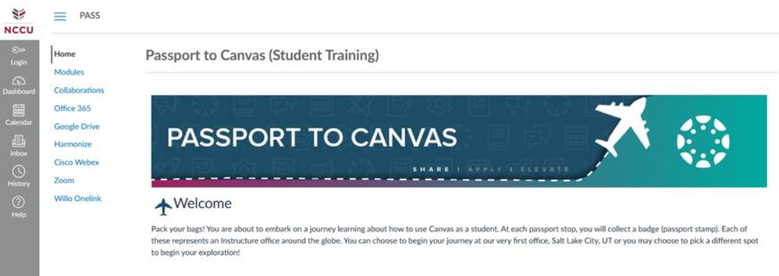 Passport to Canvas Webpage: Pack your bags! You are about to embark on a journey learning about how to use Canvas as a student. At each passport stop, you will collect a badge (passport stamp). Each of these represents an Instructure office around the globe. You can choose to begin your journey at our very first office, Salt Lake City, UT, or you may choose to pick a different spot to begin your exploration!