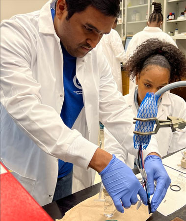 Student from Dr. Kumar's team working in the electrochemistry laboratory at ECSU.