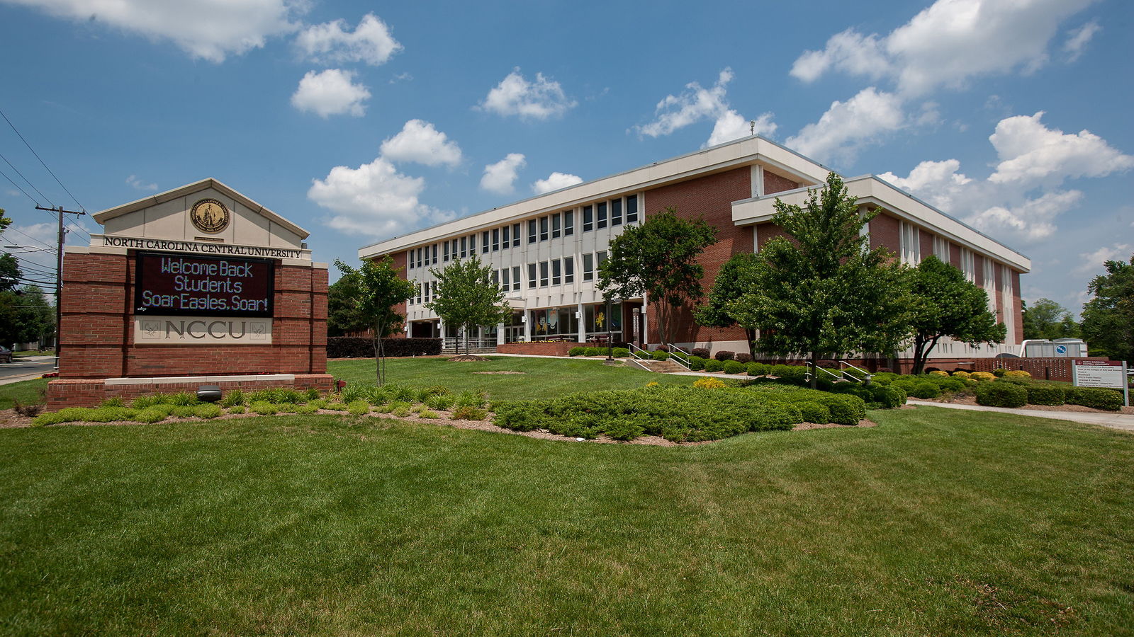 Outside the Farrison-Newton Communications Building