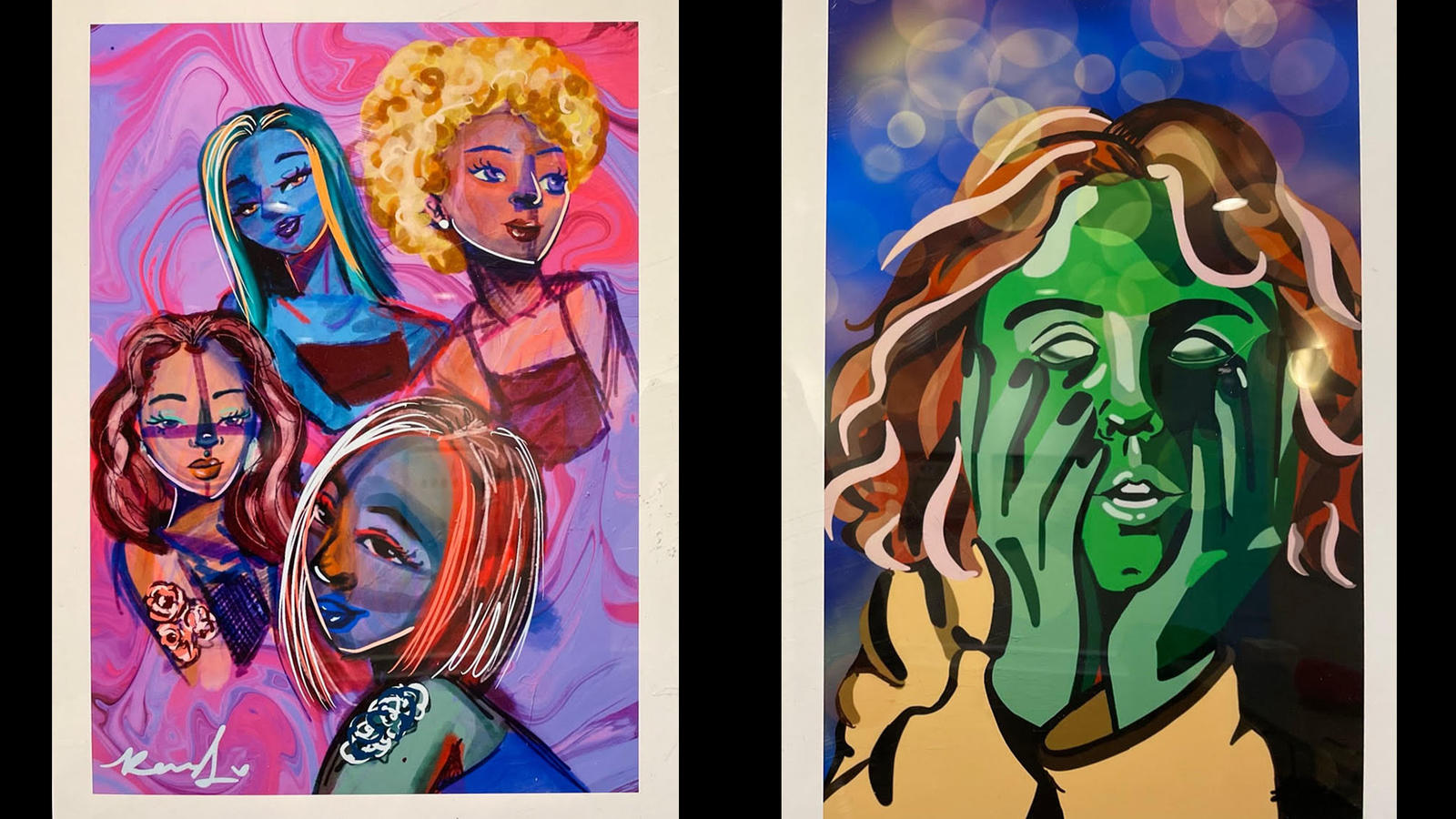 Two colorful art pieces created by NCCU students