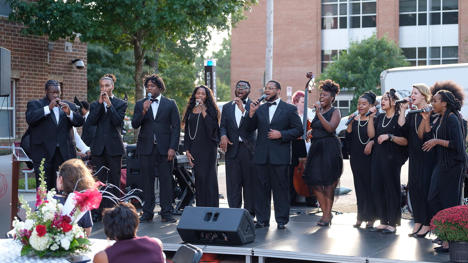 Music department students performing on stage.
