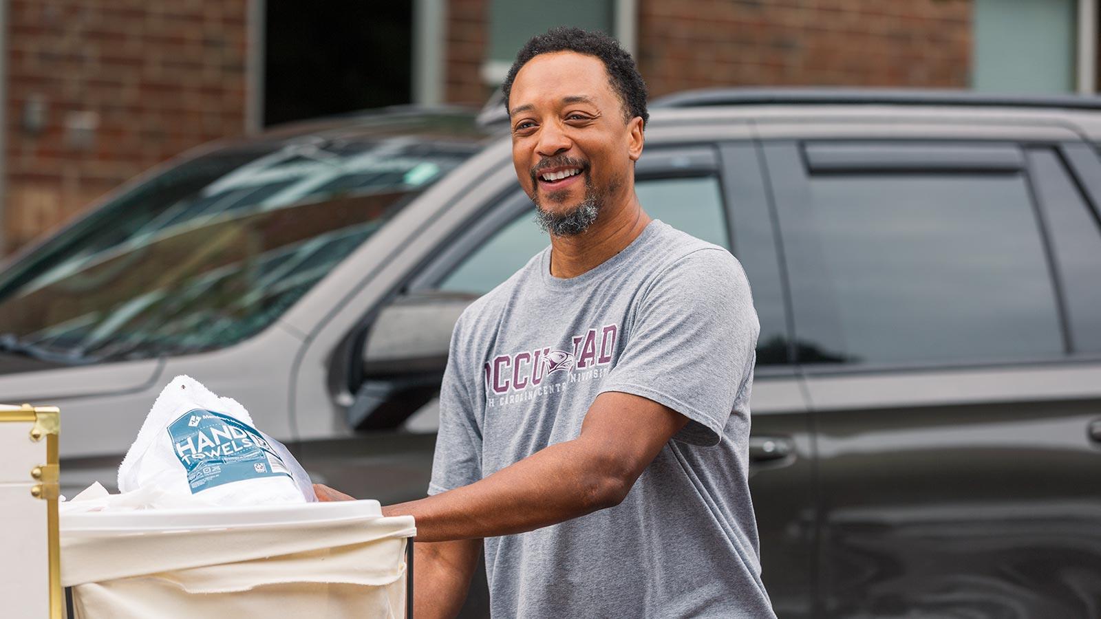 NCCU Dad smiling. Move-in day