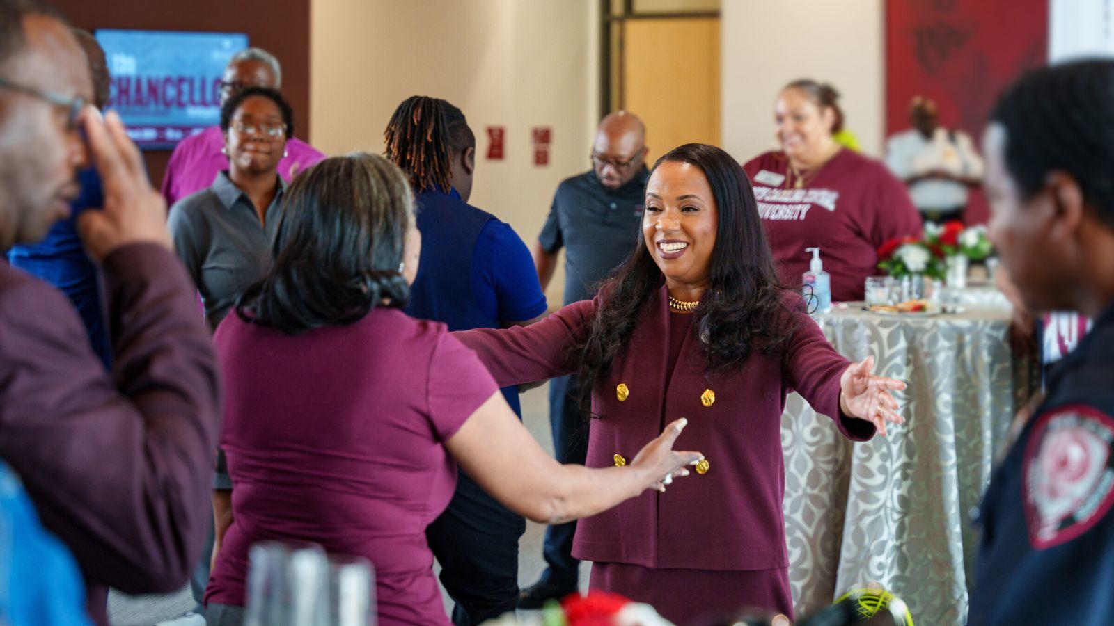 Chancellor Dixon with Faculty and Staff in the Student Center