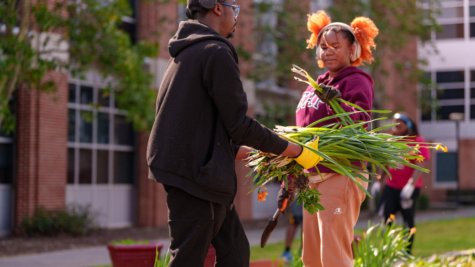 Students with flowers