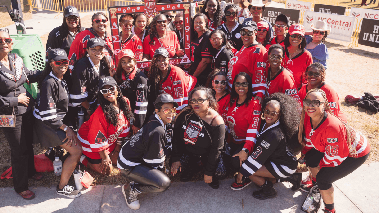 A group of NCCU students in jerseys. 