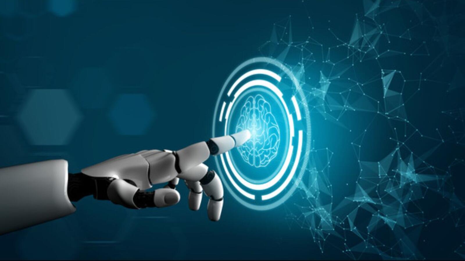 Image of robot hand touching a blue screen