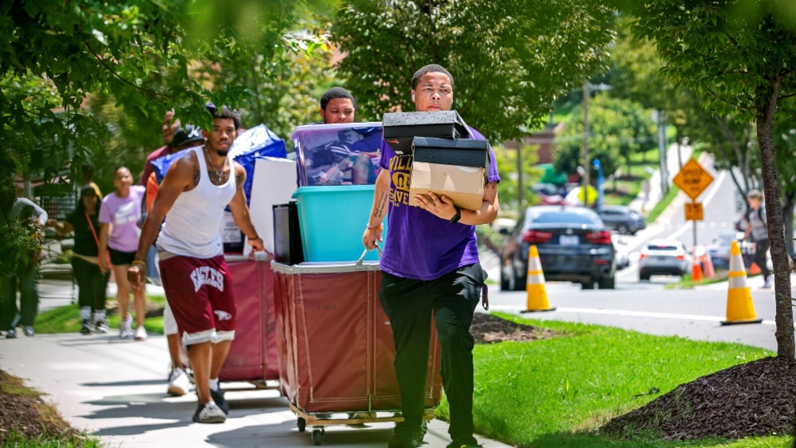 Students moving to dome