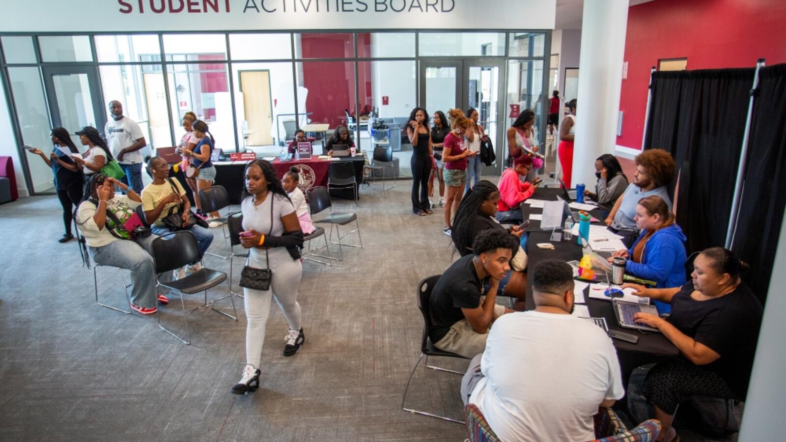Student inside the Activity Board Center