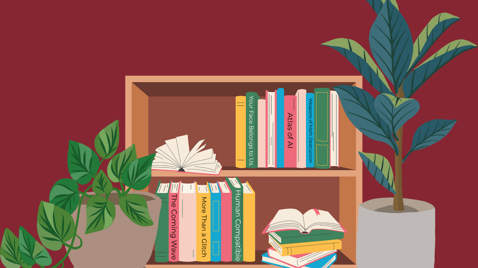 An Image of a book shelf with plants