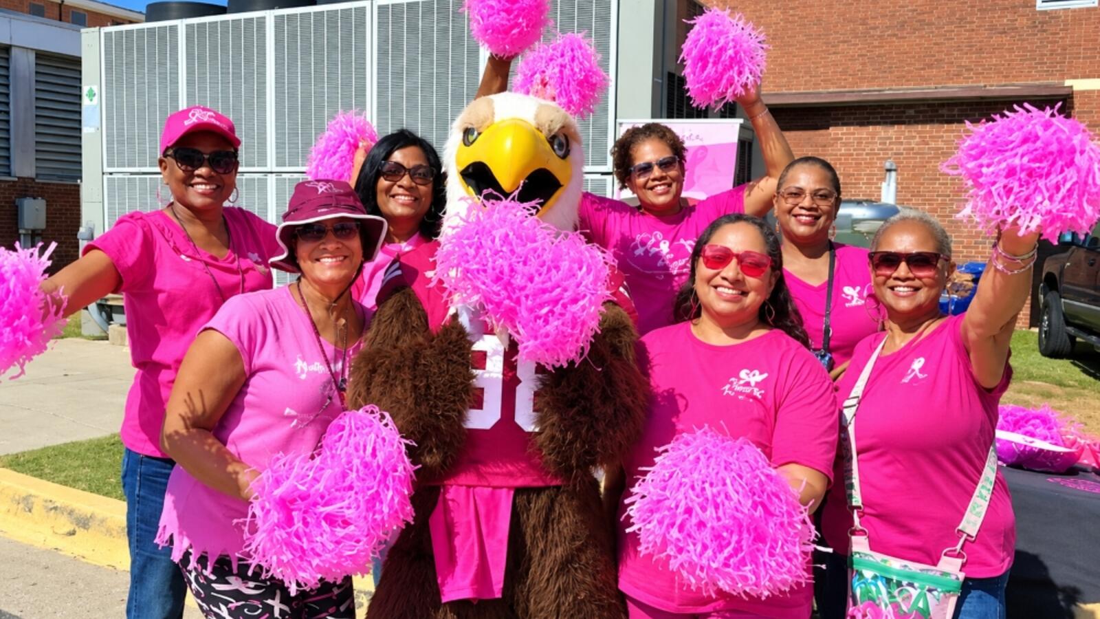 Students with pink outfits