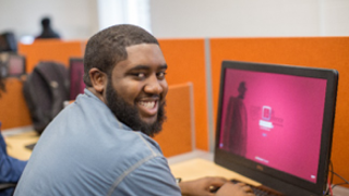 Student sitting at computer