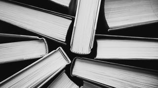 Photograph of books in black and white