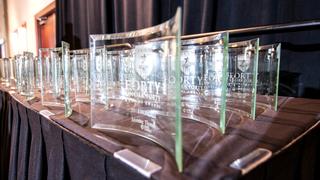 acrylic awards on a table