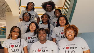 NCCU students standing on stairs