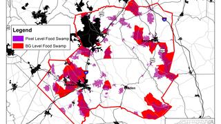 Map shows areas of food scarcity.
