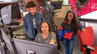 students in a tv studio