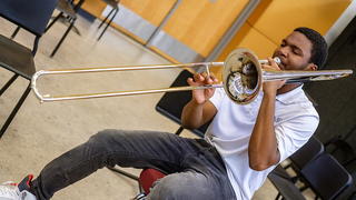 Student playing trombone