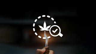 marijuana screening icon with lighter in the background