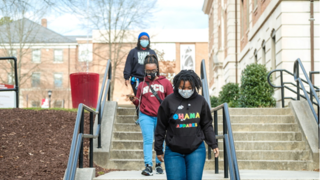 students walking on campus