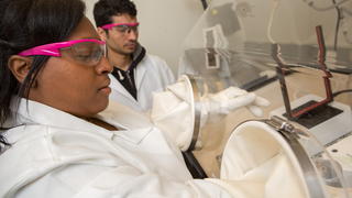 Student working in a fume hood