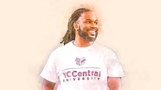 Person wearing NCCU shirt, watercolor style