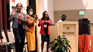 Catherine Edmonds, Ed.D., Tanya Bass, Ph.D., and Joan Packenham, Ph.D., opened the WHA event with exercise and dance.