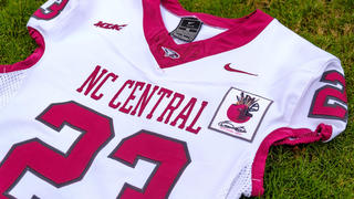 Patch from artist Ernie Barnes on the football uniform of North Carolina Central University.