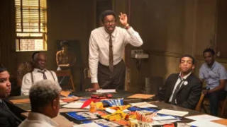 From left: Frank Harts as Jim Farmer, Glynn Turman as A. Philip Randolph, Colman Domingo as Bayard Rustin, and Maxwell Whittington-Cooper as John Lewis in ‘Rustin’