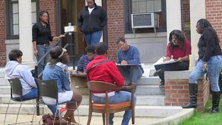 NCCU students drawing outside 