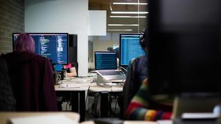 Stock Image of students using PCs in a lab