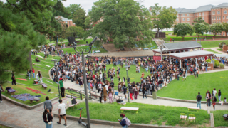 Students assembled at Library Bowl