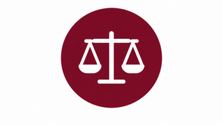 Image of a balance scale on a maroon background