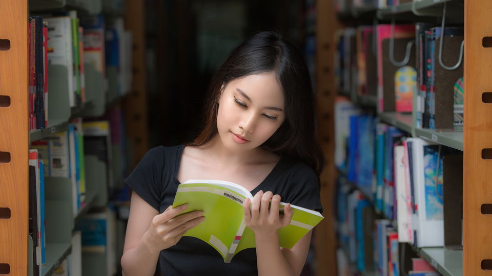 Student in a music library